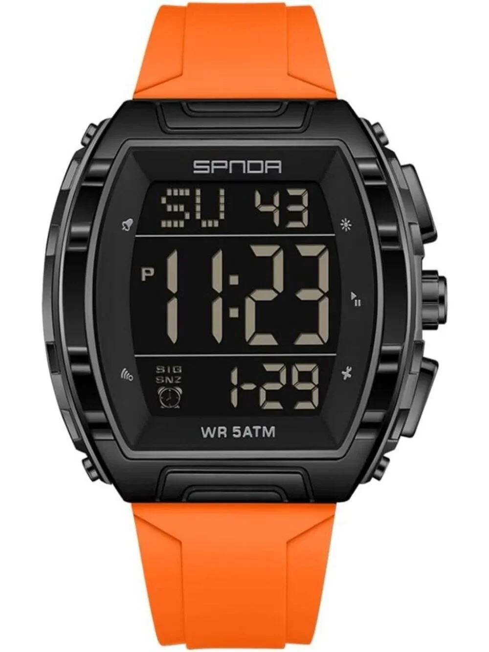 Men's Orange Analog Quartz Tonneau Shape Dual Waterproof Digital Luxury Watch